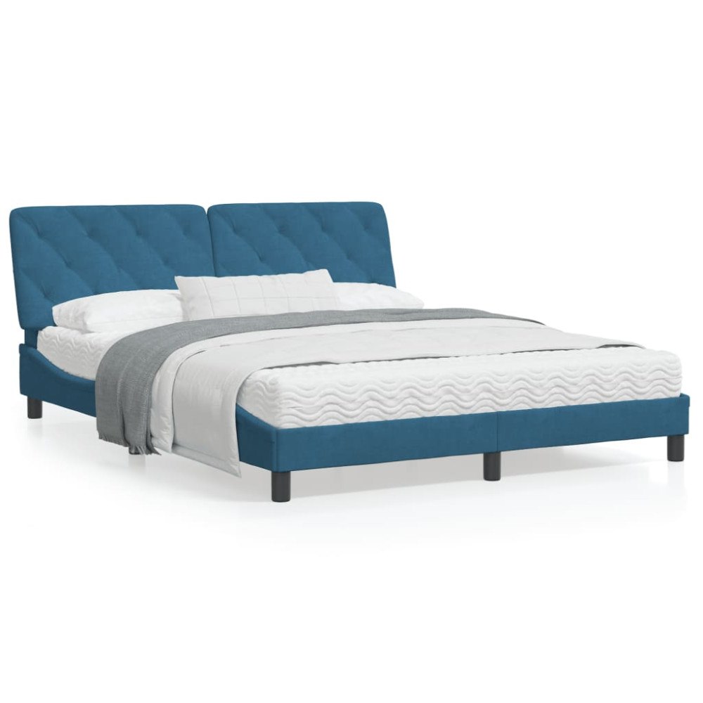 vidaXL Bed Frame with LED without Mattress Blue 160x200 cm Velvet