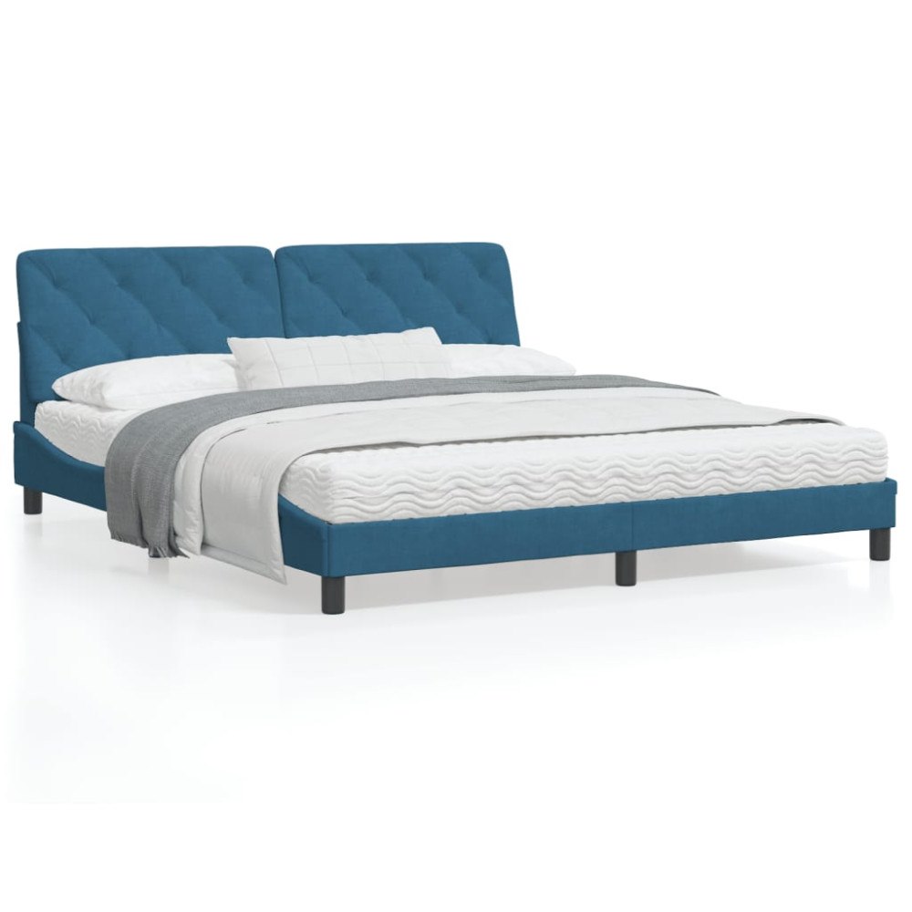 vidaXL Bed Frame with LED without Mattress Blue 180x200 cm Velvet