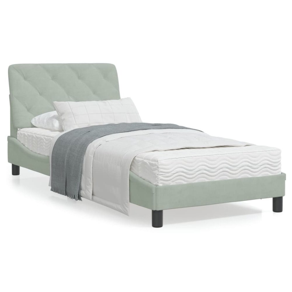 vidaXL Bed with Mattress Light Grey 90x200 cm Velvet