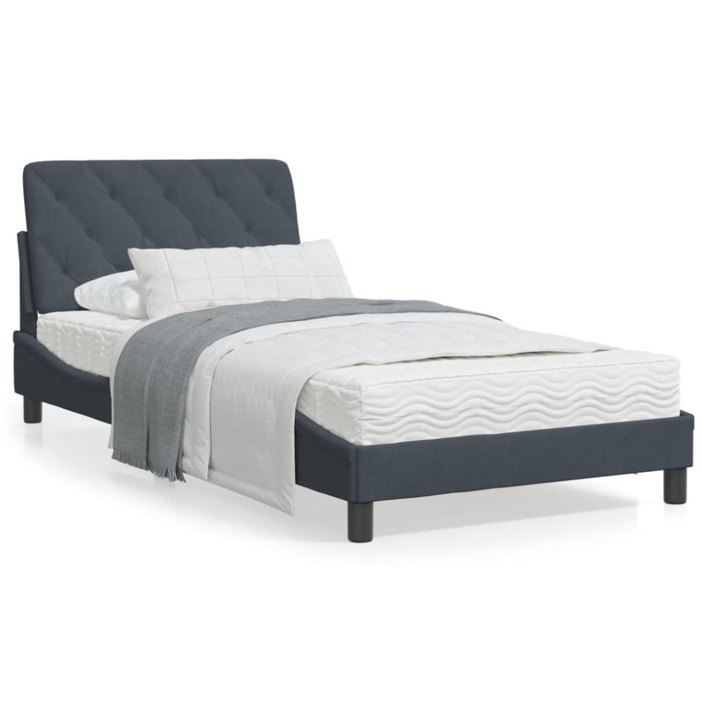 vidaXL Bed with Mattress Dark Grey 100x200 cm Velvet