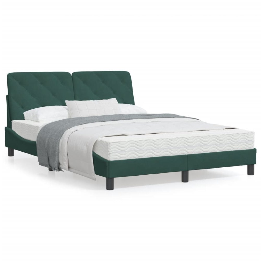 vidaXL Bed with Mattress Dark Green 140x190 cm Velvet
