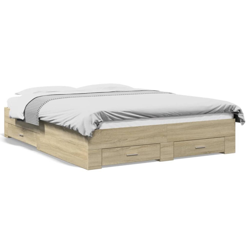 vidaXL Sängram med lådor sonoma-ek 160x200 cm konstruerat trä