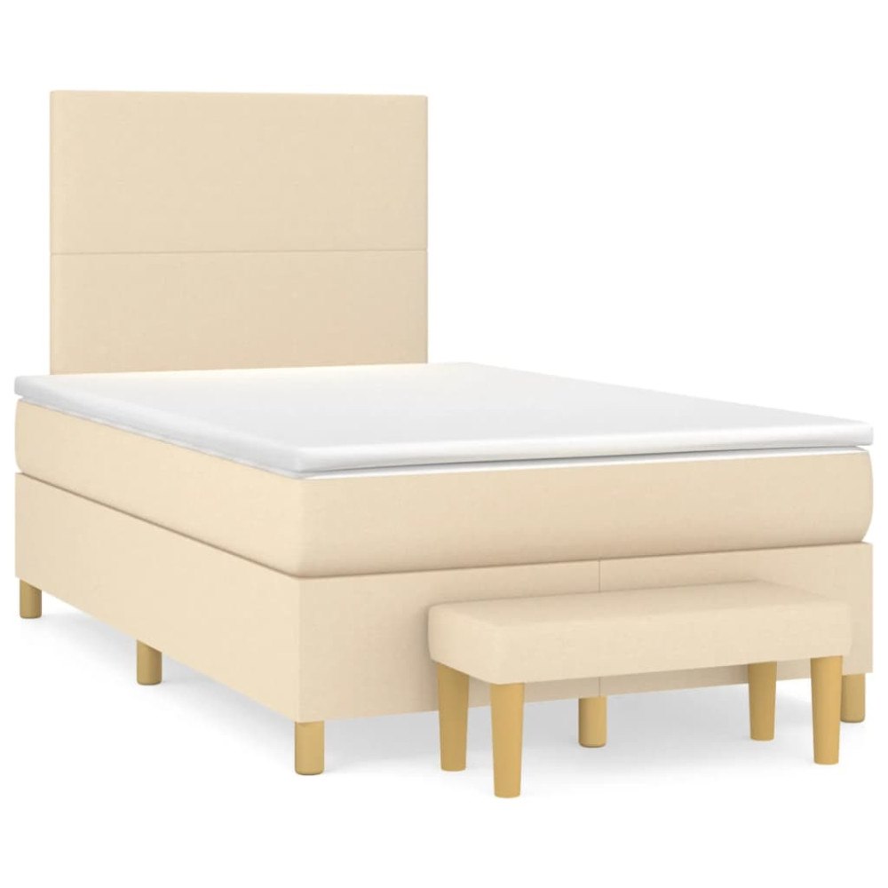 vidaXL Ramsäng med madrass gräddvit 120x190 cm tyg
