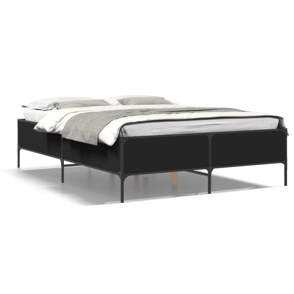 vidaXL Sängram svart 135x190 cm konstruerat trä och metall