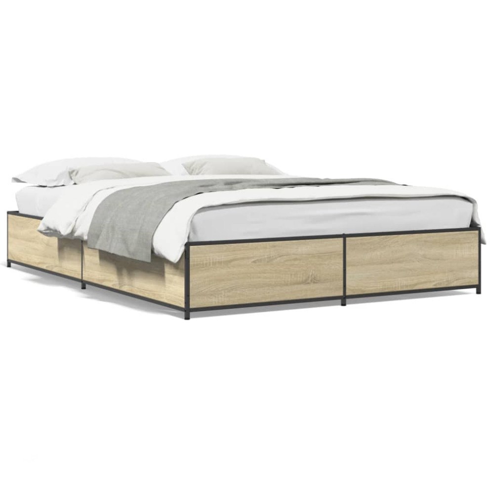 vidaXL Sängram sonoma-ek 150x200 cm konstruerad trä och metall