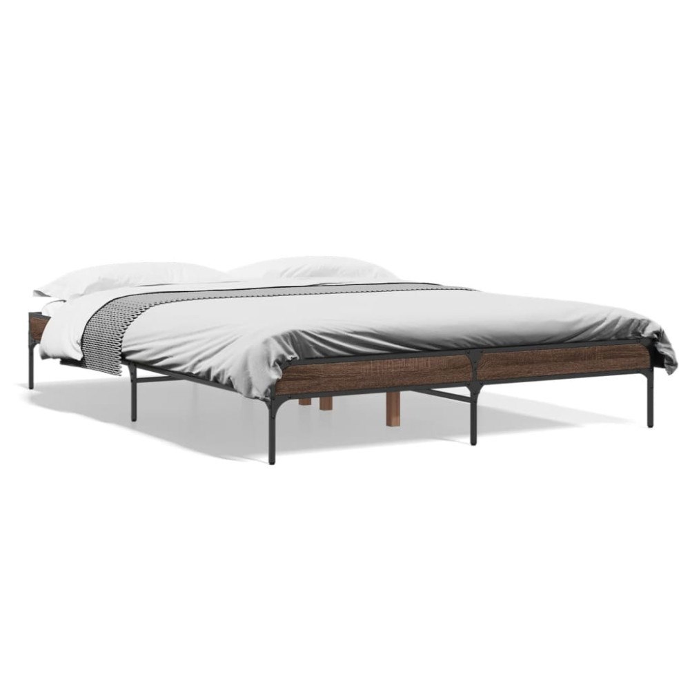 vidaXL Sängram brun ek 160x200 cm konstruerat trä och metall