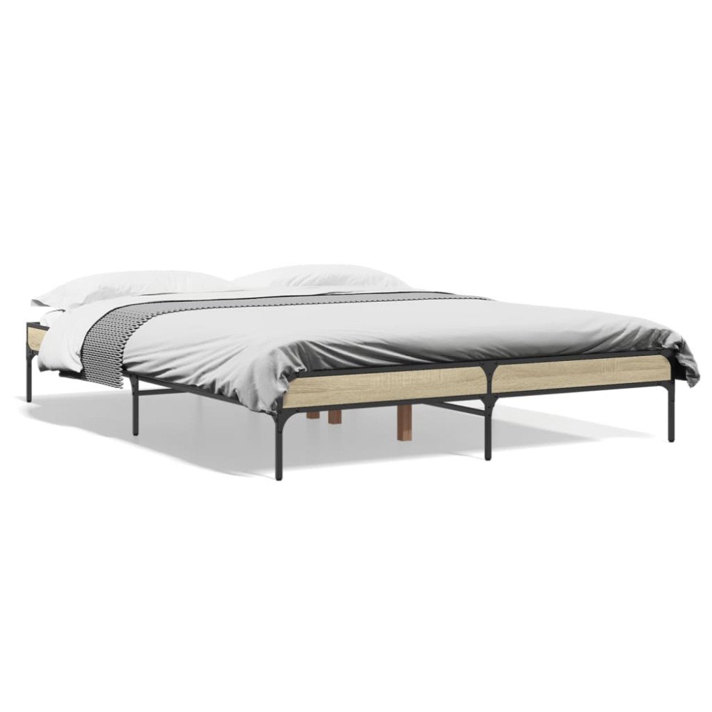 vidaXL Sängram sonoma-ek 150x200 cm konstruerad trä och metall