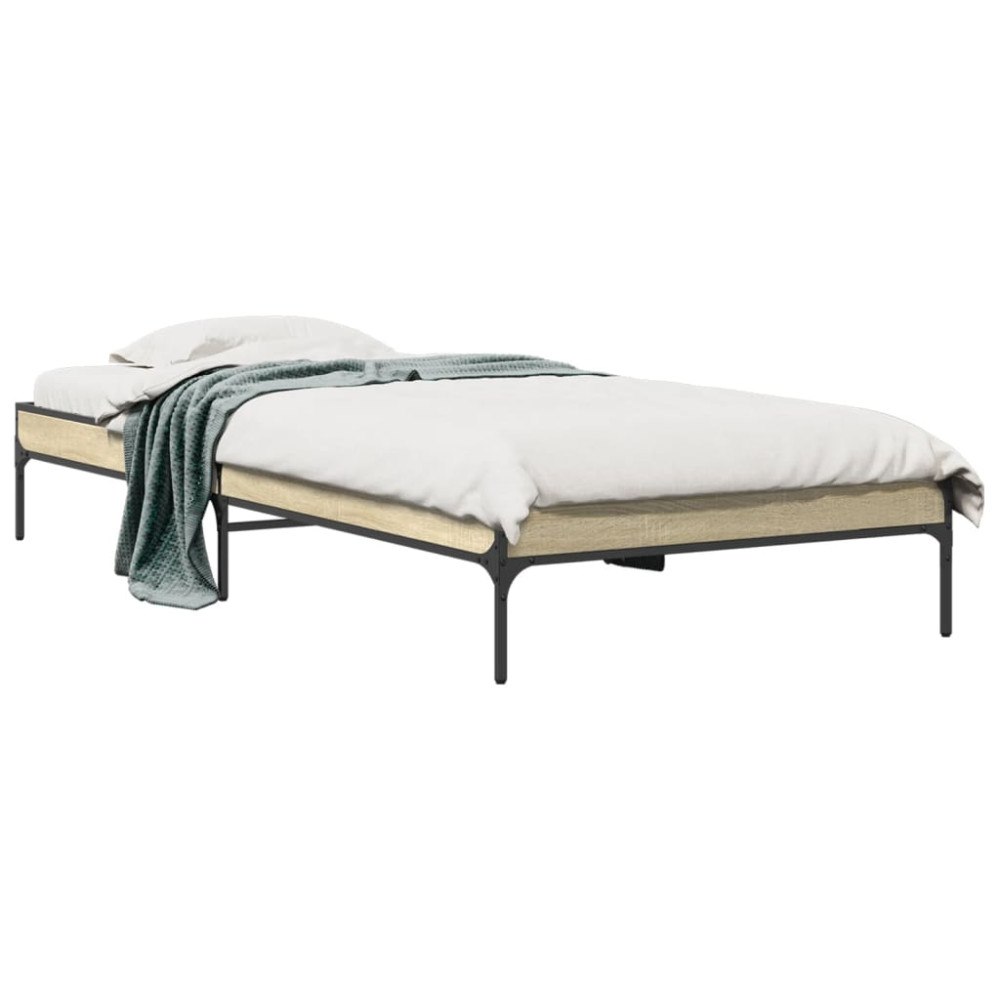 vidaXL Sängram sonoma-ek 100x200 cm konstrueradt trä och metall