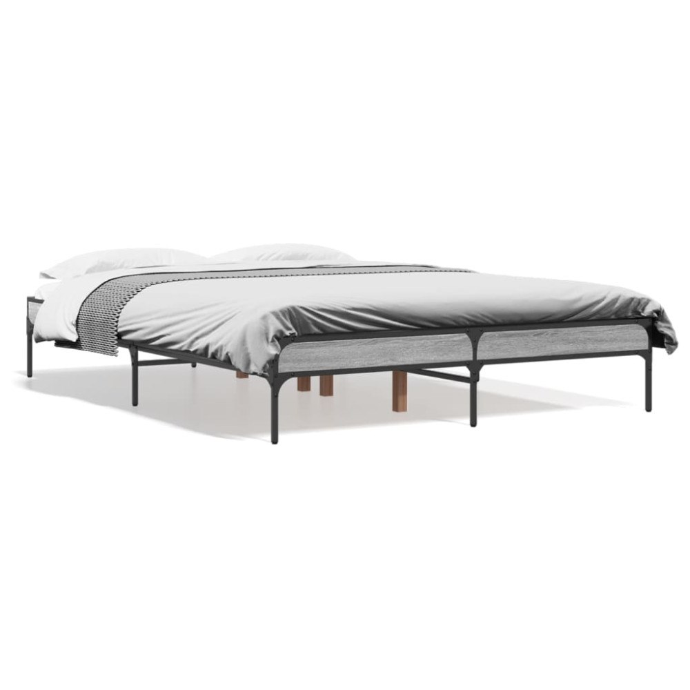 vidaXL Sängram grå sonoma 135x190 cm konstruerat trä och metall