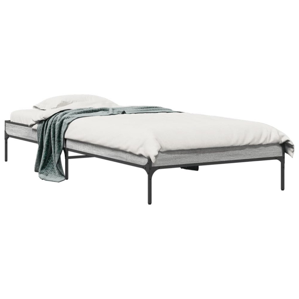 vidaXL Sängram grå sonoma 75x190 cm konstruerat trä och metall