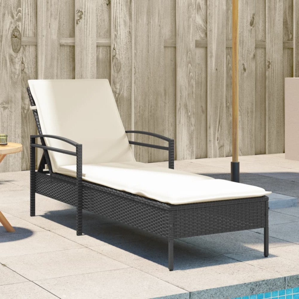 vidaXL Solsäng med dyna svart 63x200x81 cm konstrotting