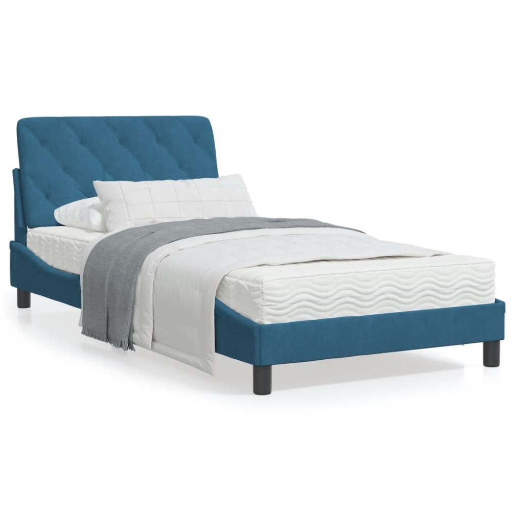 vidaXL Bed Frame with LED without Mattress Blue 100x200 cm Velvet