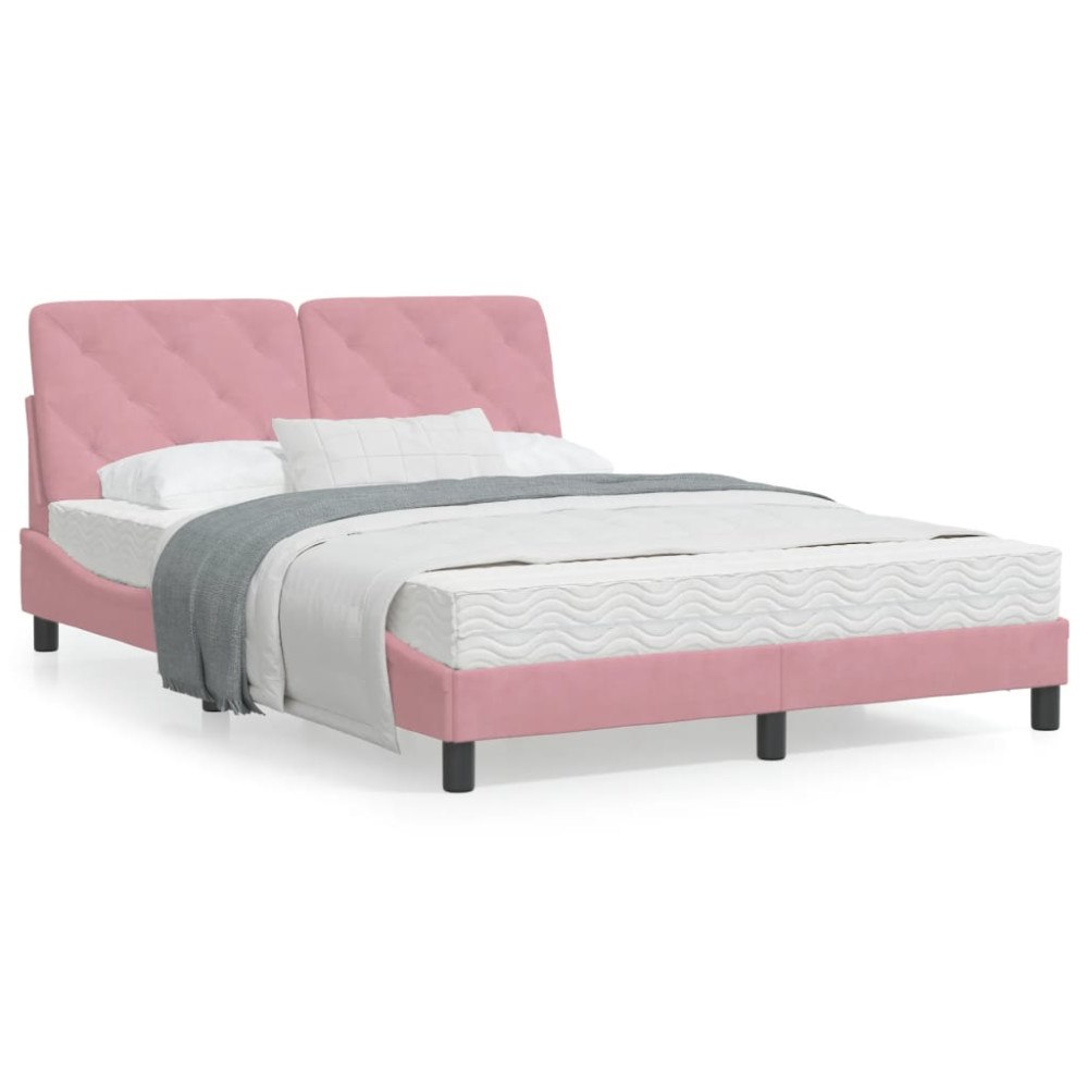 vidaXL Bed Frame with LED without Mattress Pink 140x200 cm Velvet