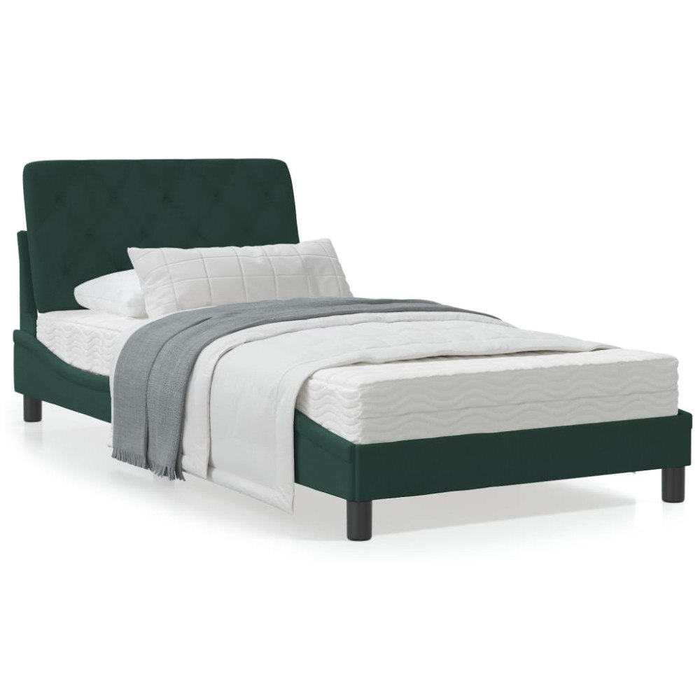 vidaXL Bed Frame without Mattress Dark Green 100x200 cm Velvet
