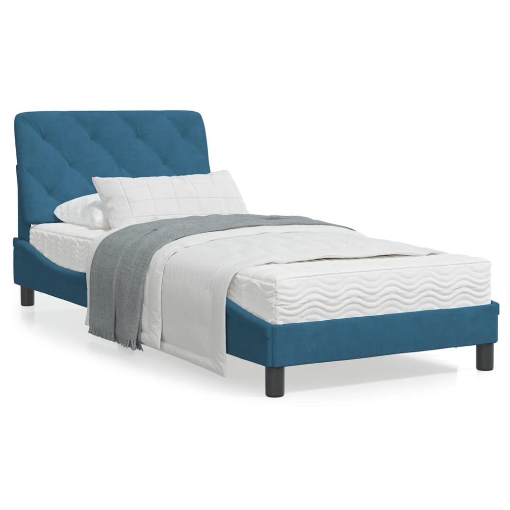 vidaXL Bed with Mattress Blue 90x200 cm Velvet