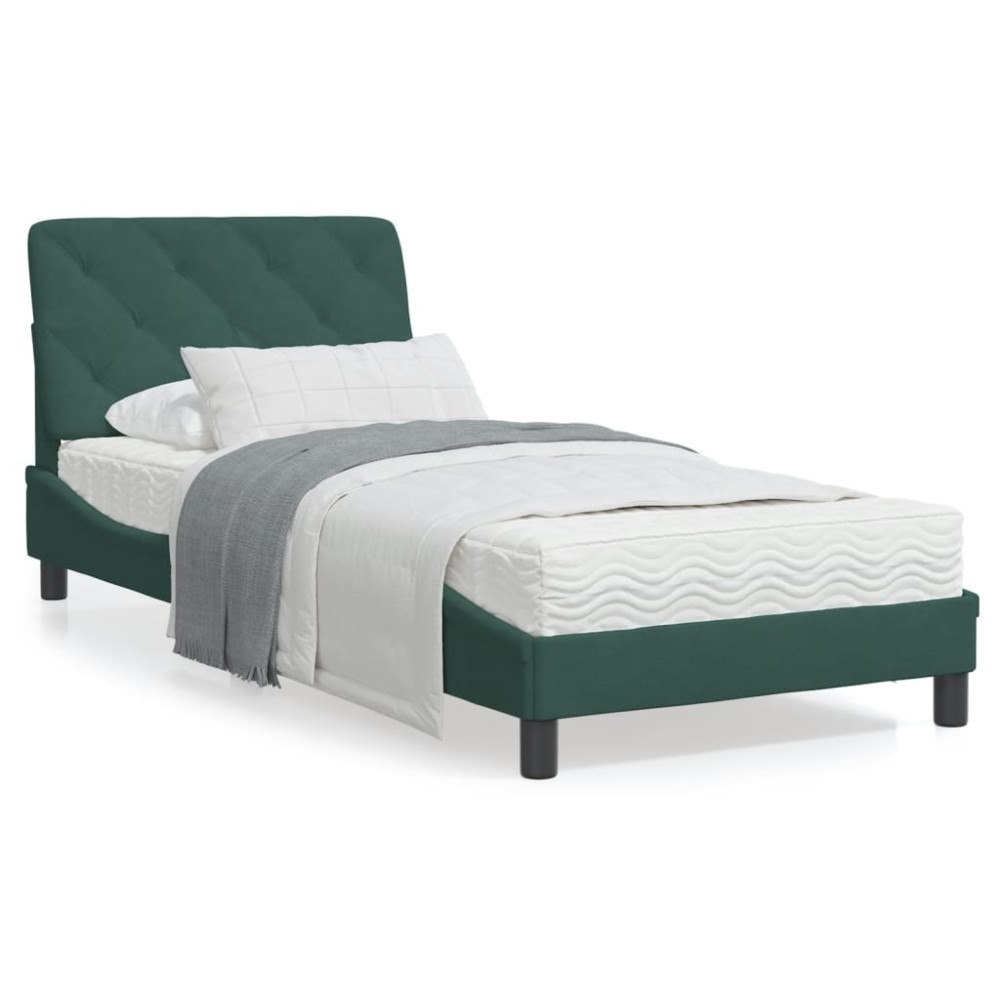 vidaXL Bed with Mattress Dark Green 90x190 cm Velvet