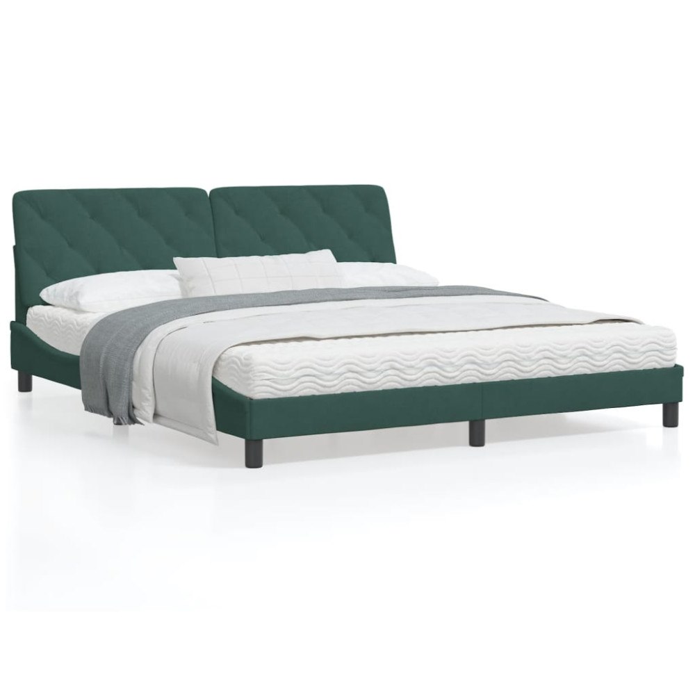 vidaXL Bed with Mattress Dark Green 180x200 cm Velvet
