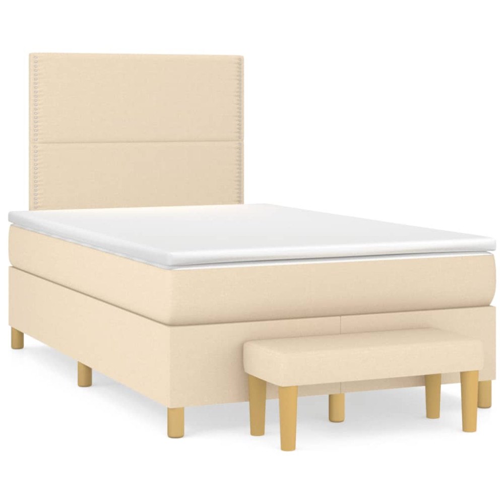 vidaXL Ramsäng med madrass gräddvit 120x190 cm tyg