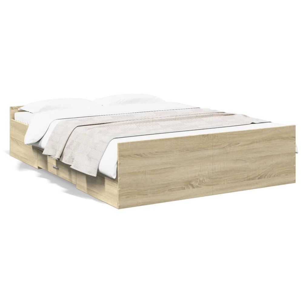 vidaXL Sängram med lådor sonoma-ek 135x190 cm konstruerat trä