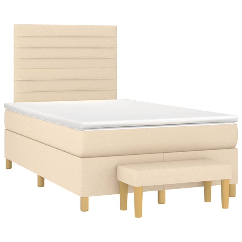 vidaXL Ramsäng med madrass gräddvit 120x190 cm tyg