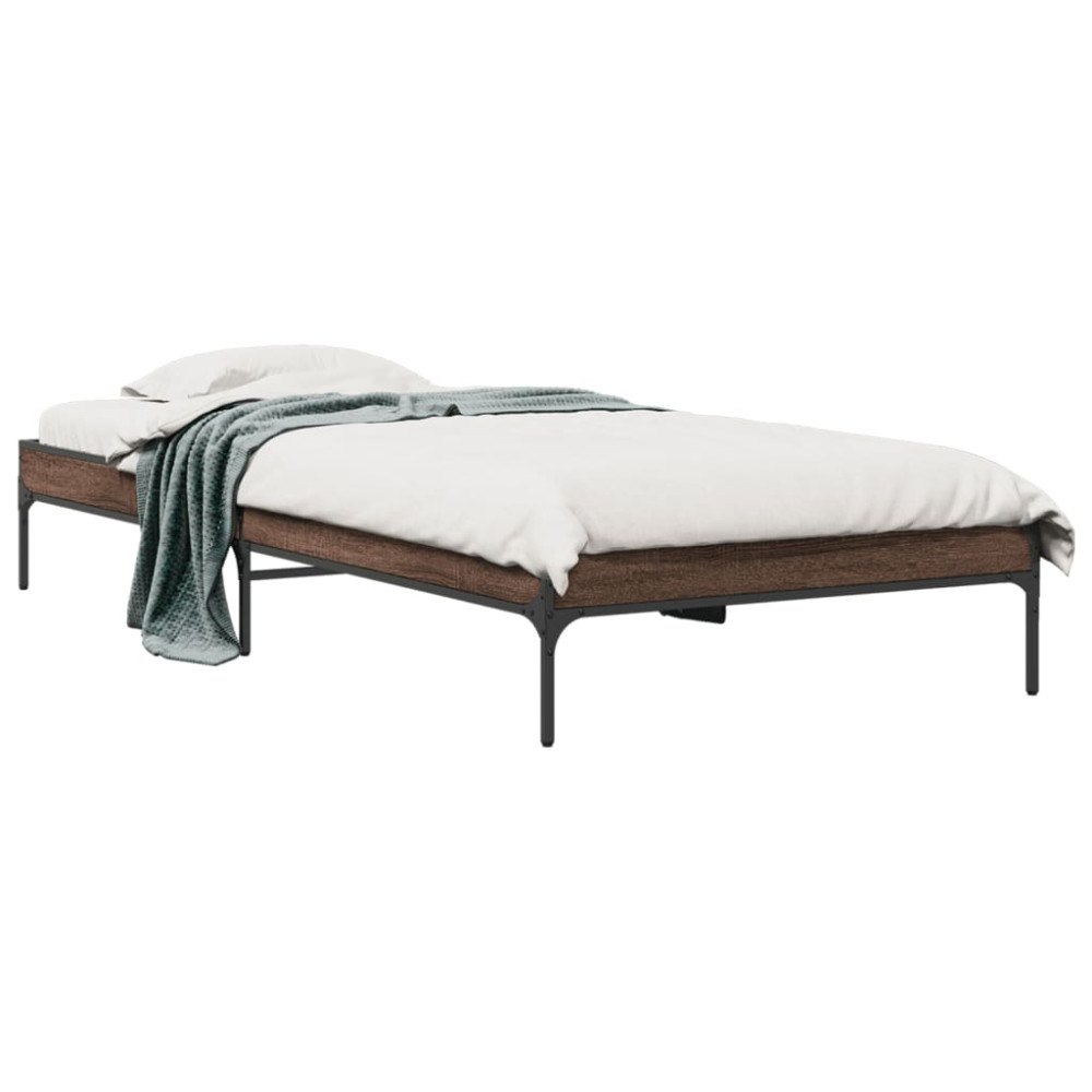 vidaXL Sängram brun ek 75x190 cm konstruerat trä och metall