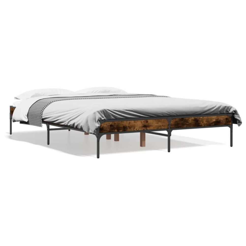vidaXL Sängram rökfärgad ek 135x190 cm konstruerat trä och metall