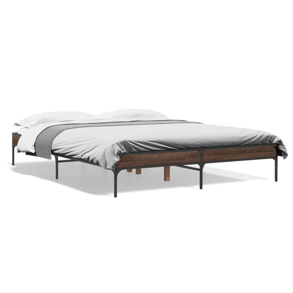 vidaXL Sängram brun ek 150x200 cm konstruerad trä och metall