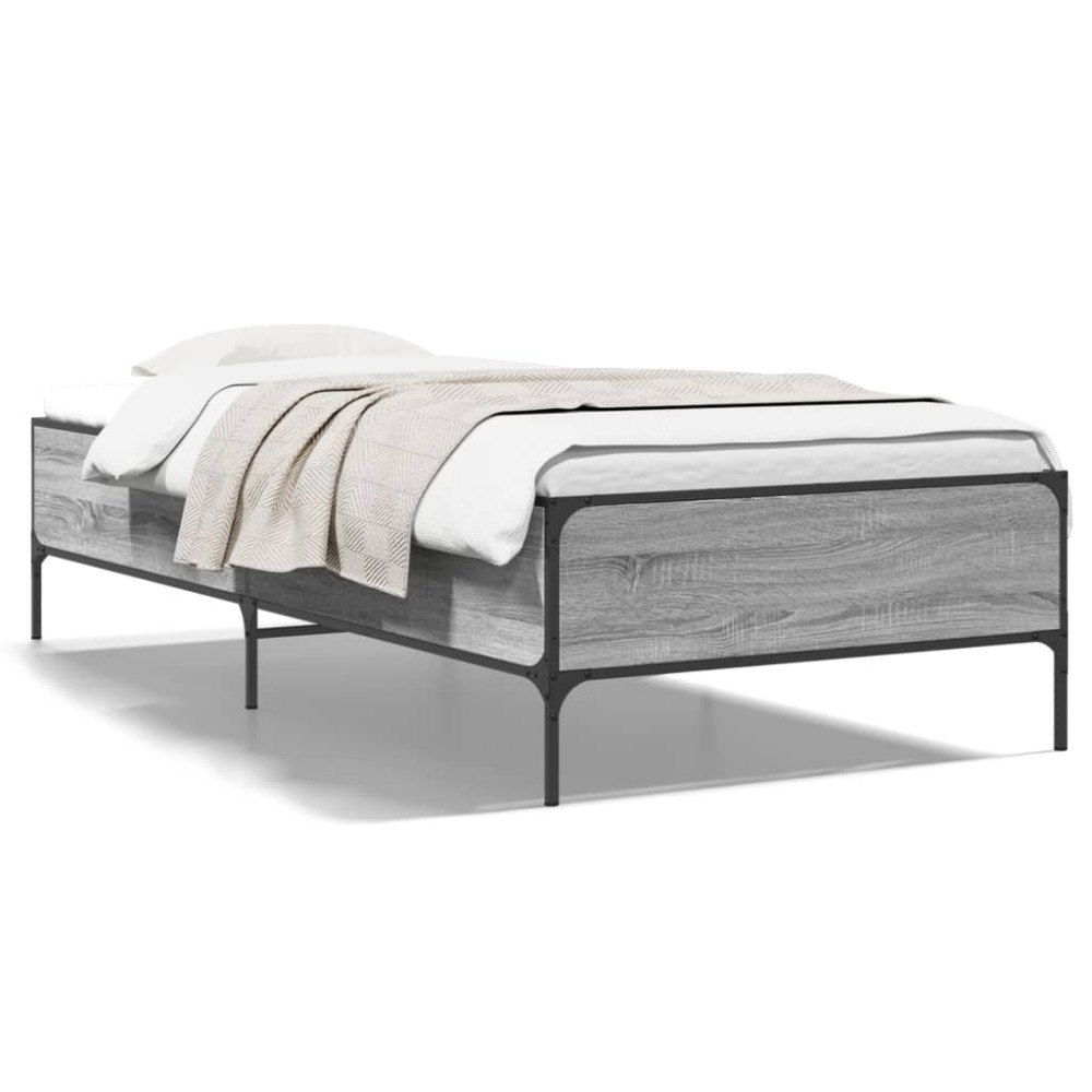 vidaXL Sängram grå sonoma 75x190 cm konstruerat trä och metall