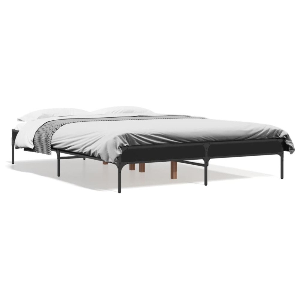 vidaXL Sängram svart 135x190 cm konstruerat trä och metall