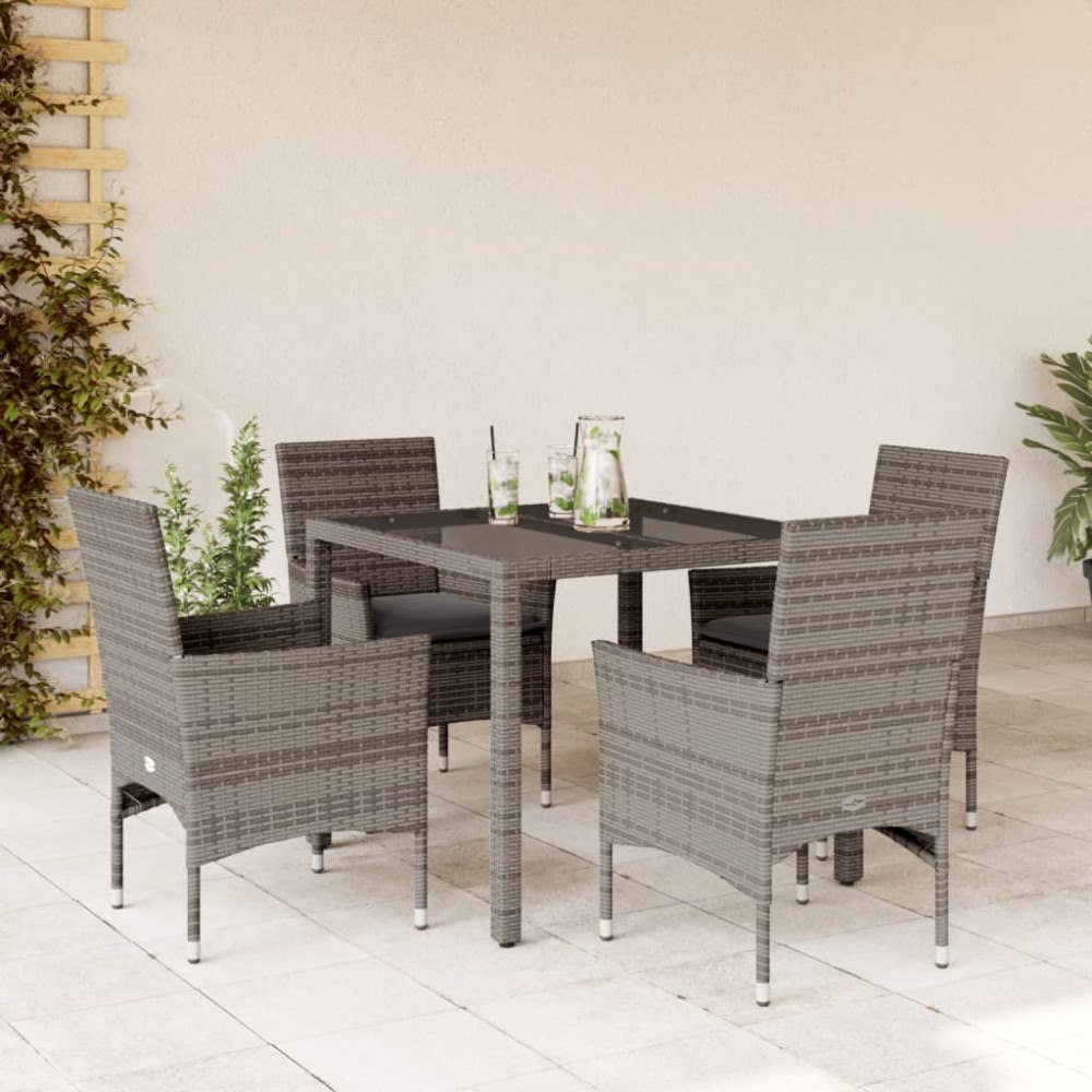 vidaXL Matgrupp för trädgården med dynor 5 delar grå konstrotting&glas