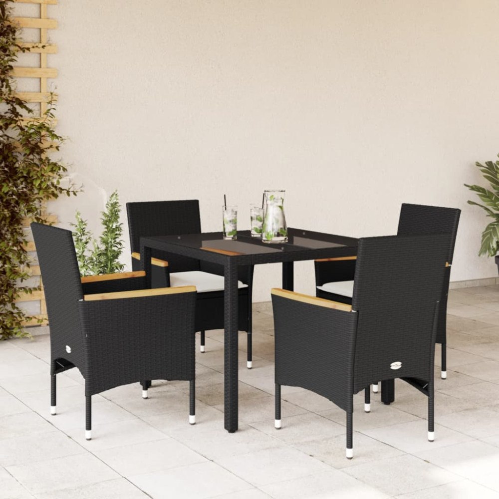 vidaXL Matgrupp för trädgård med dynor 5 delar svart konstrotting&glas