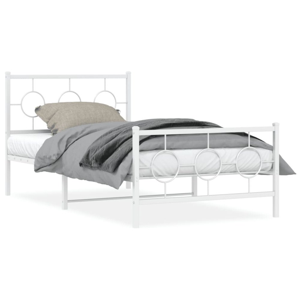 vidaXL Sängram med huvudgavel och fotgavel vit metall 100x200 cm