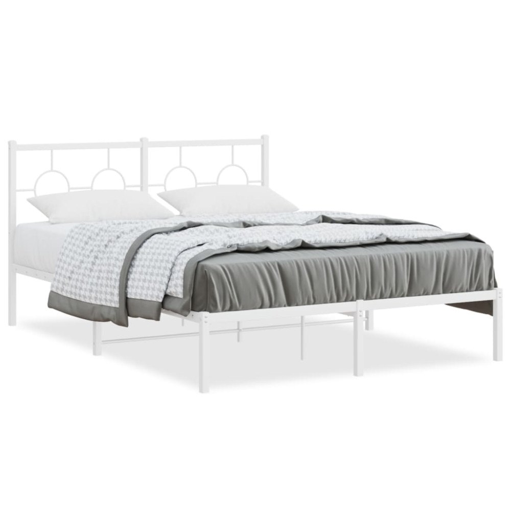 vidaXL Sängram med huvudgavel metall vit 140x200 cm