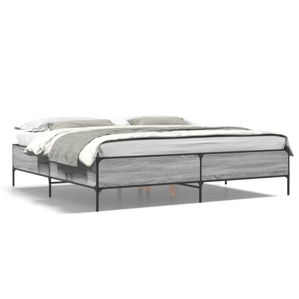 vidaXL Sängram grå sonoma 200x200 cm konstruerat trä och metall