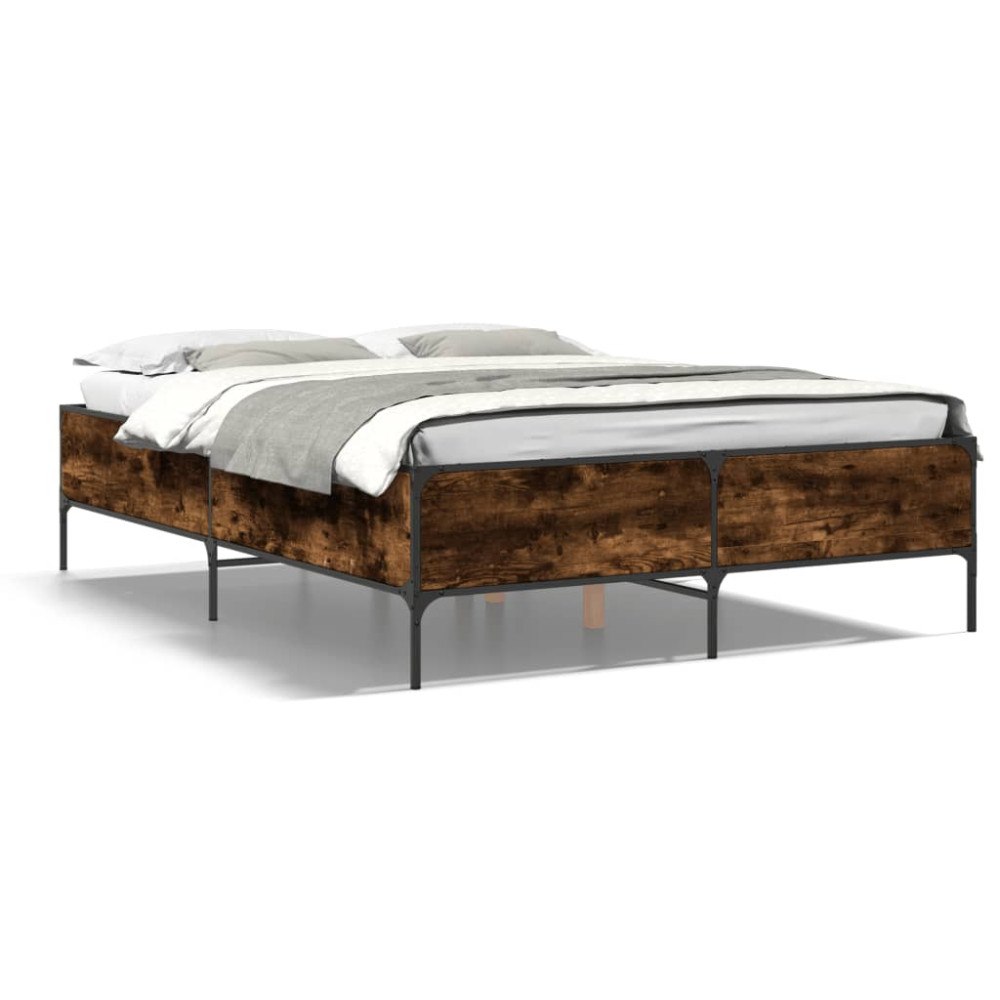 vidaXL Sängram rökfärgad ek 150x200 cm konstruerad trä och metall