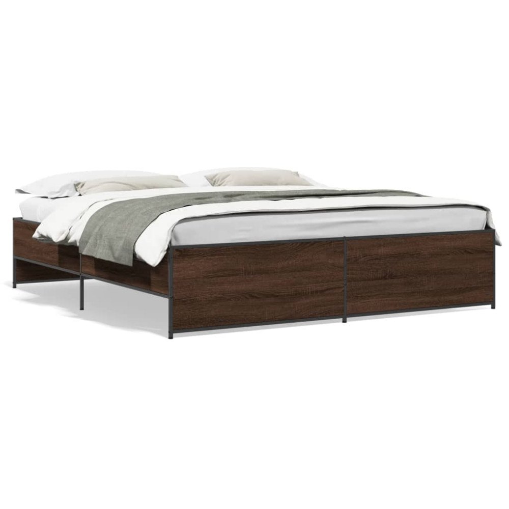 vidaXL Sängram brun ek 200x200 cm konstruerat trä och metall