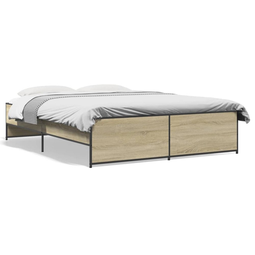 vidaXL Sängram sonoma-ek 160x200 cm konstruerat trä och metall