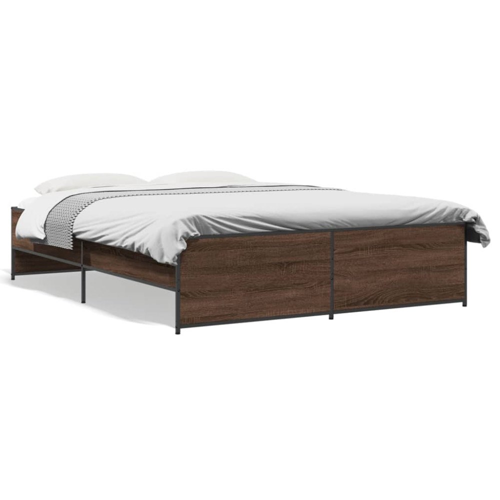 vidaXL Sängram brun ek 150x200 cm konstruerad trä och metall