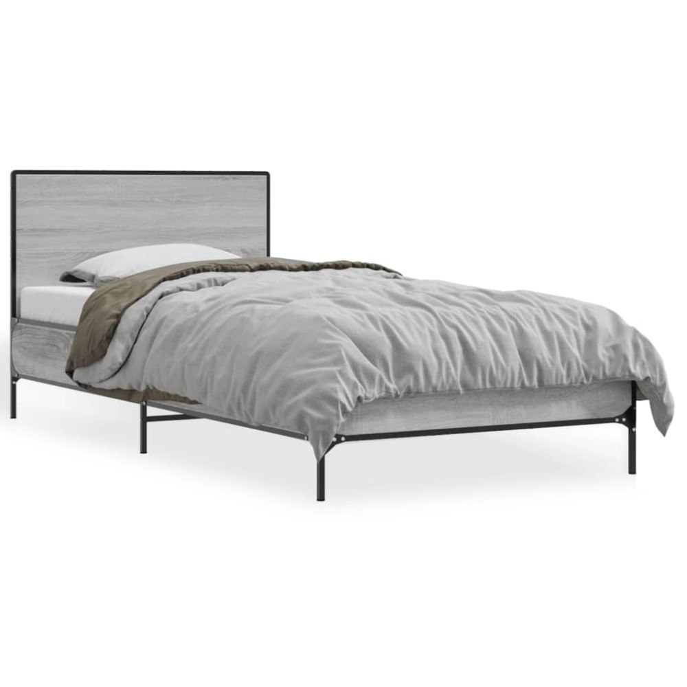 vidaXL Sängram grå sonoma 75x190 cm konstruerat trä och metall