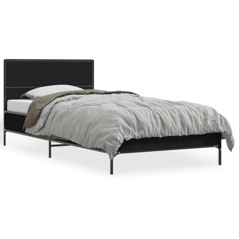 vidaXL Sängram svart 75x190 cm konstruerat trä och metall