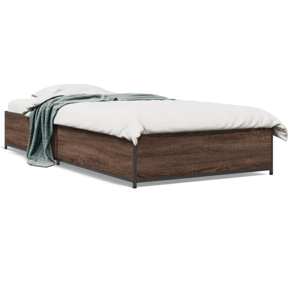 vidaXL Sängram brun ek 90x190 cm konstruerat trä och metall