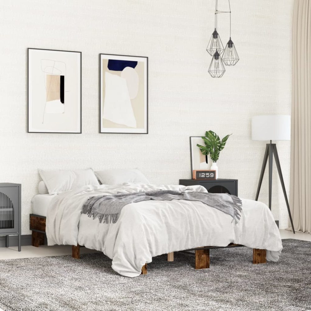 vidaXL Sängram rökfärgad ek 140x190 cm konstruerat trä och metall