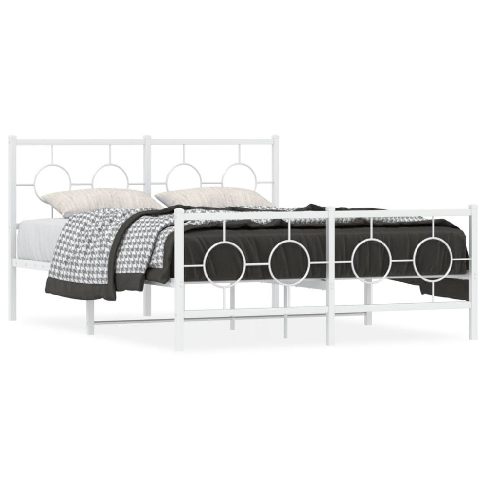 vidaXL Sängram med huvudgavel och fotgavel vit metall 135x190 cm