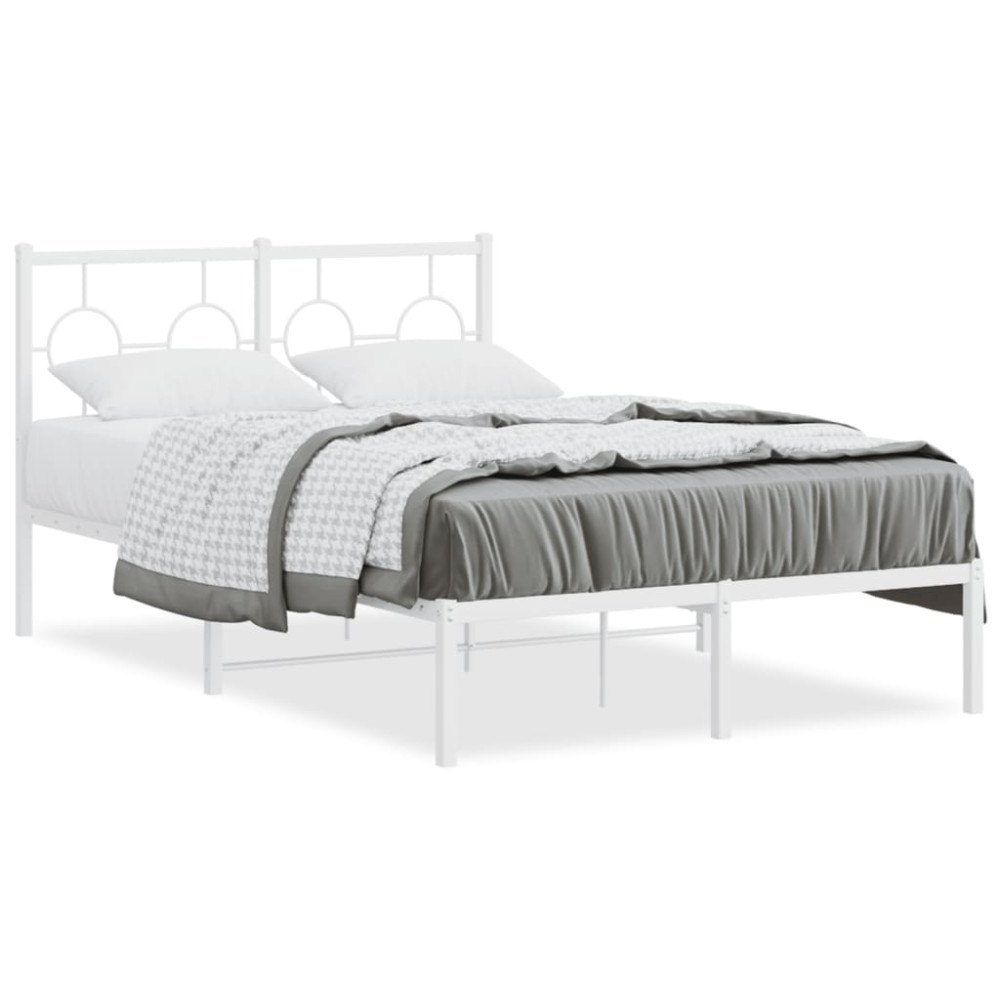vidaXL Sängram med huvudgavel metall vit 120x200 cm