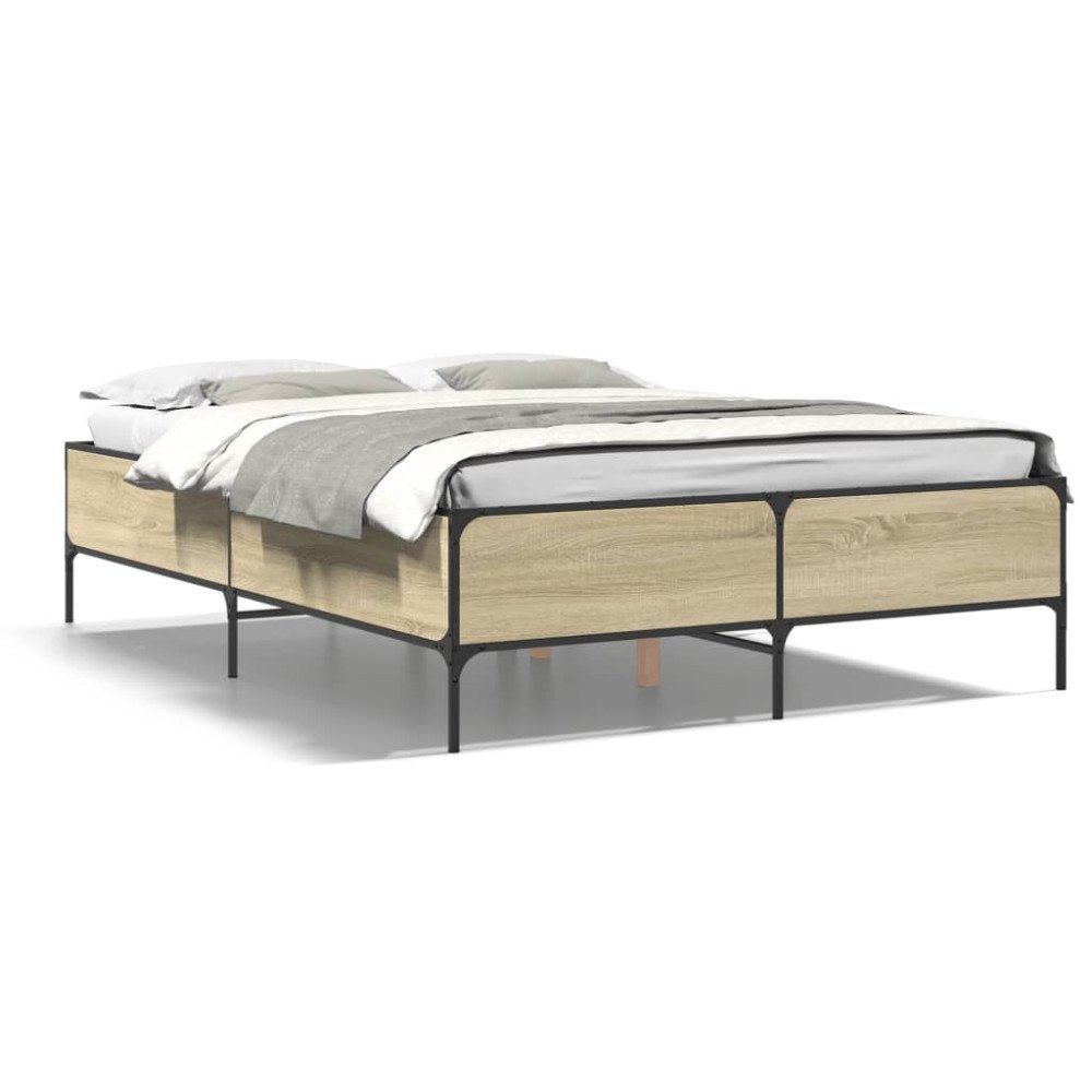 vidaXL Sängram sonoma-ek 120x200 cm konstruerad trä och metall