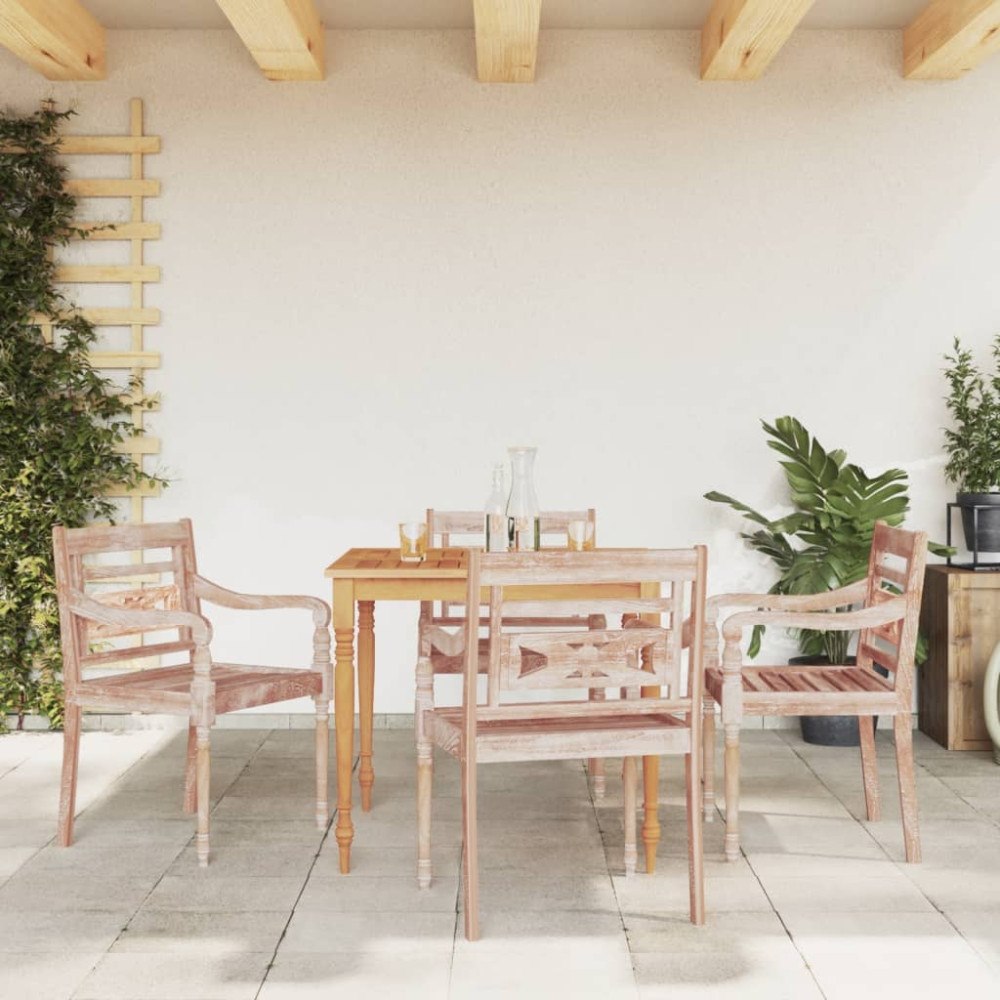 vidaXL Bataviastolar 4 st vit finish massiv teak