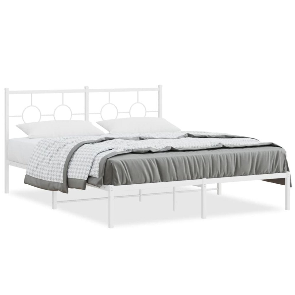 vidaXL Sängram med huvudgavel metall vit 150x200 cm