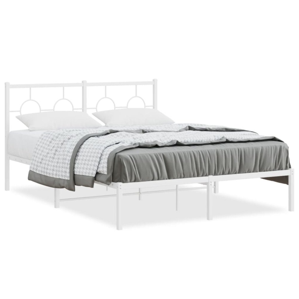 vidaXL Sängram med huvudgavel metall vit 140x190 cm