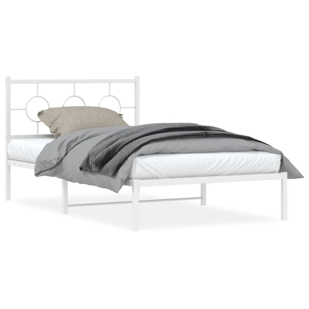 vidaXL Sängram med huvudgavel och fotgavel vit metall 107x203 cm