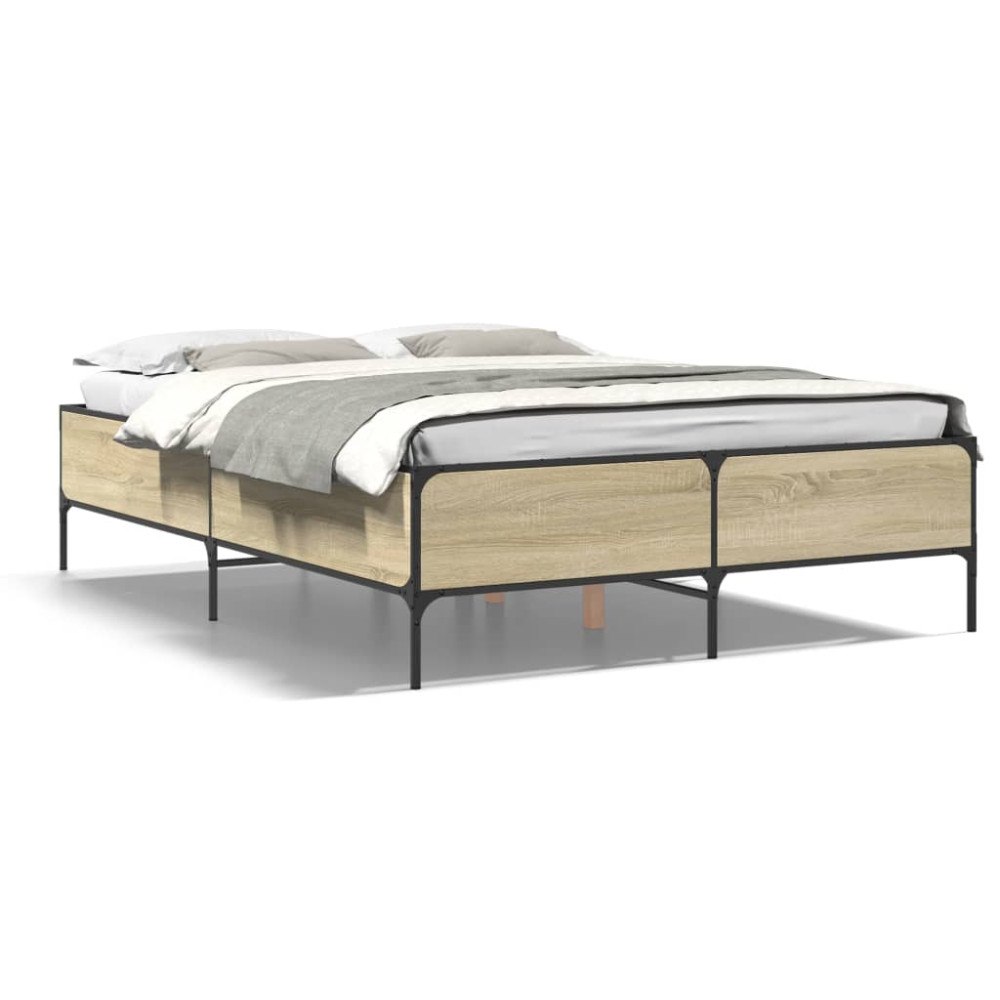 vidaXL Sängram sonoma-ek 160x200 cm konstruerat trä och metall
